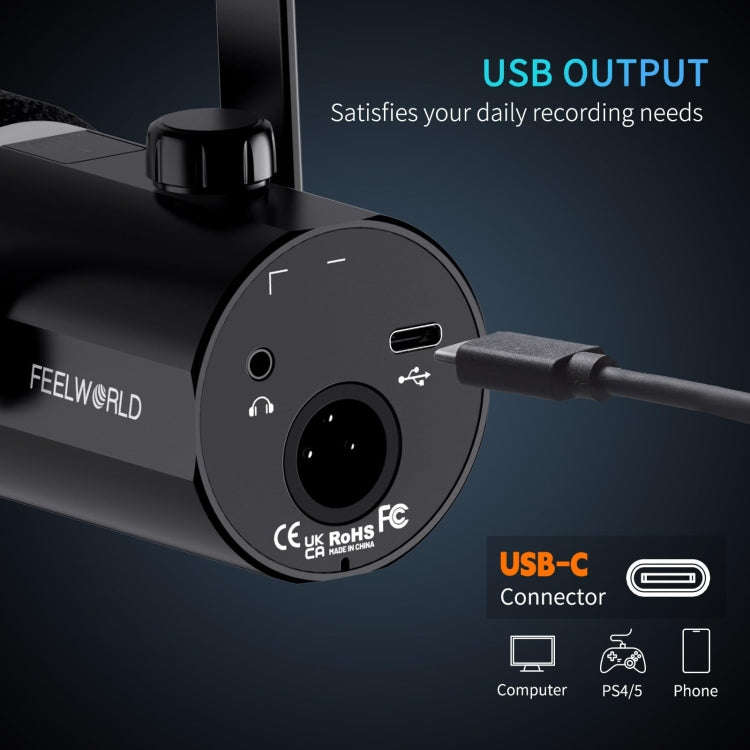 FEELWORLD PM1 XLR/USB Dynamic Microphone for Podcasting Recording Gaming Live Streaming (Black)