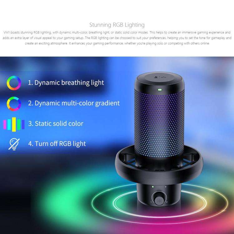FEELWORLD VM1 USB Condenser Gaming Microphone for Streaming Noise Cancellation Mute RGB Light Des...