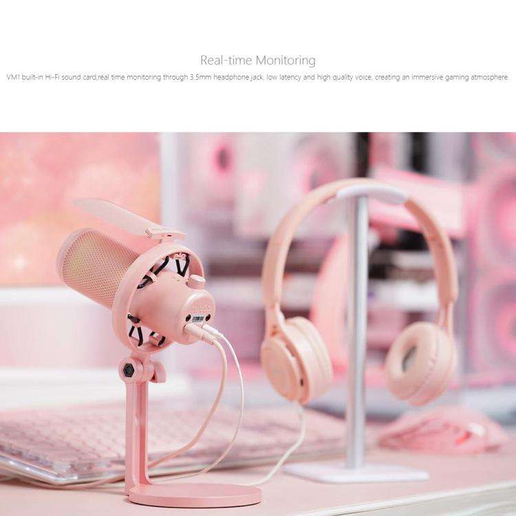 FEELWORLD VM1 USB Condenser Gaming Microphone for Streaming Noise Cancellation Mute RGB Light Des...