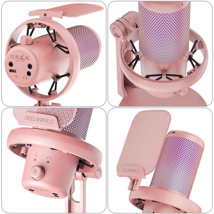 FEELWORLD VM1 USB Condenser Gaming Microphone for Streaming Noise Cancellation Mute RGB Light Des...