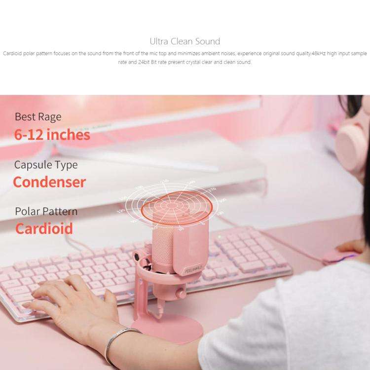 FEELWORLD VM1 USB Condenser Gaming Microphone for Streaming Noise Cancellation Mute RGB Light Des...