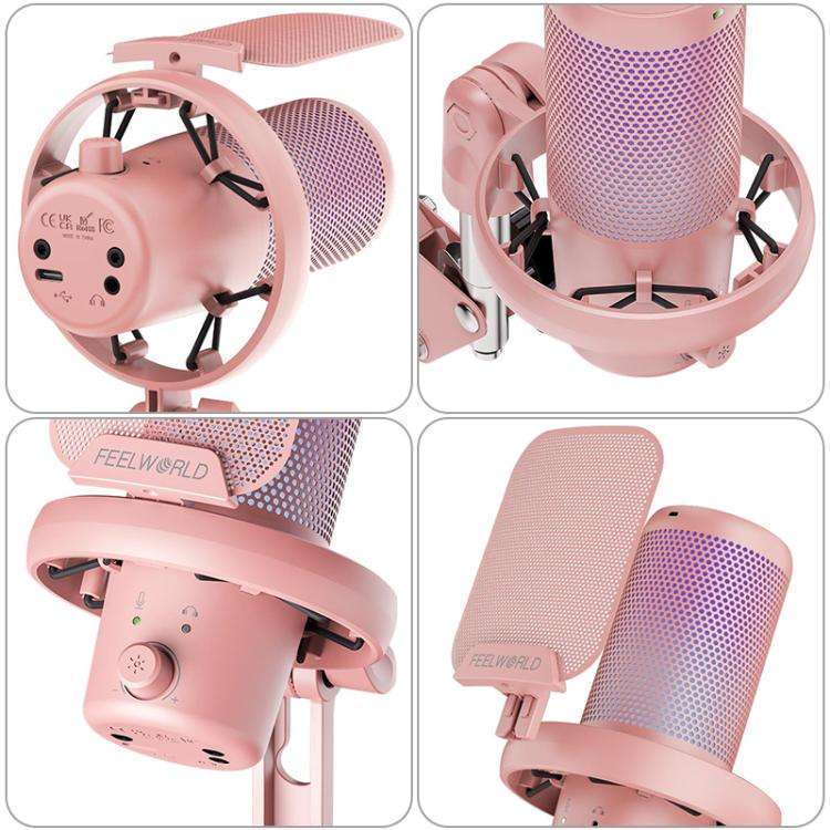 FEELWORLD VM1 USB Condenser Gaming Microphone for Streaming Noise Cancellation Mute RGB Light Boo...