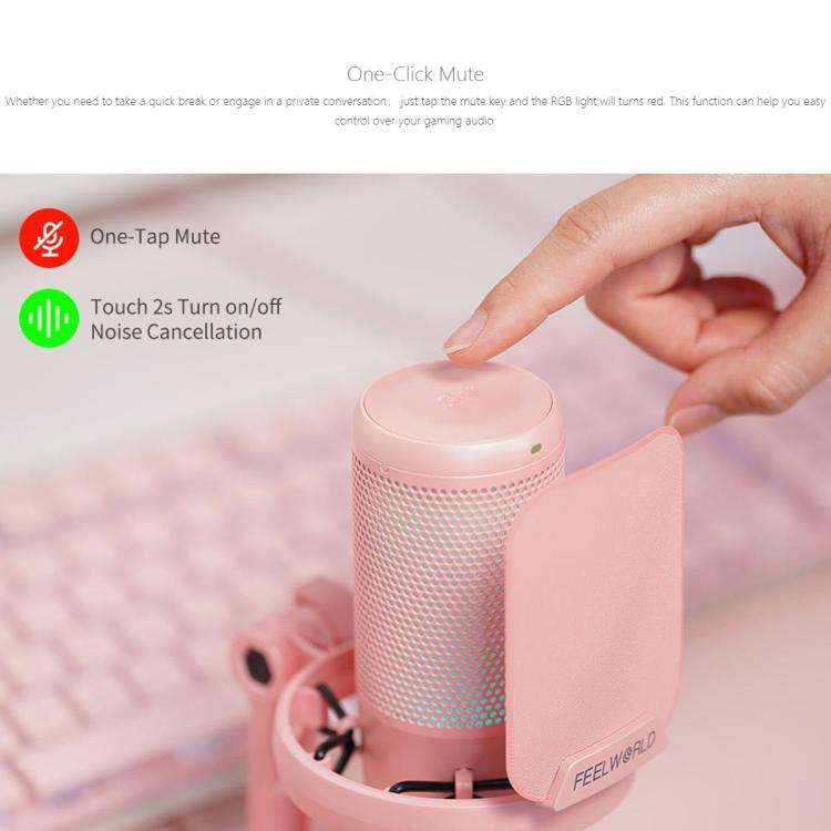 FEELWORLD VM1 USB Condenser Gaming Microphone for Streaming Noise Cancellation Mute RGB Light Boo...