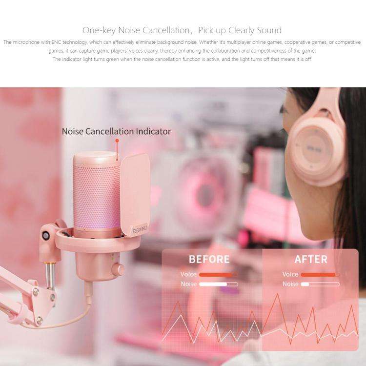 FEELWORLD VM1 USB Condenser Gaming Microphone for Streaming Noise Cancellation Mute RGB Light Boo...