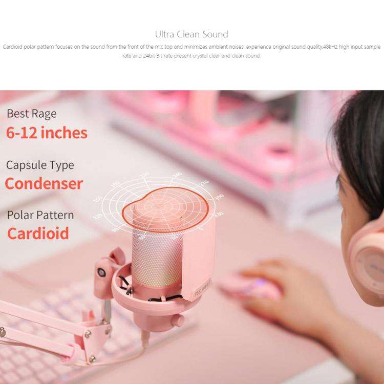 FEELWORLD VM1 USB Condenser Gaming Microphone for Streaming Noise Cancellation Mute RGB Light Boo...