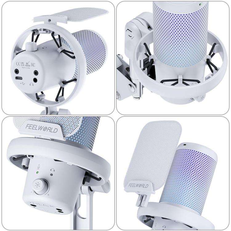 FEELWORLD VM1 USB Condenser Gaming Microphone for Streaming Noise Cancellation Mute RGB Light Boo...