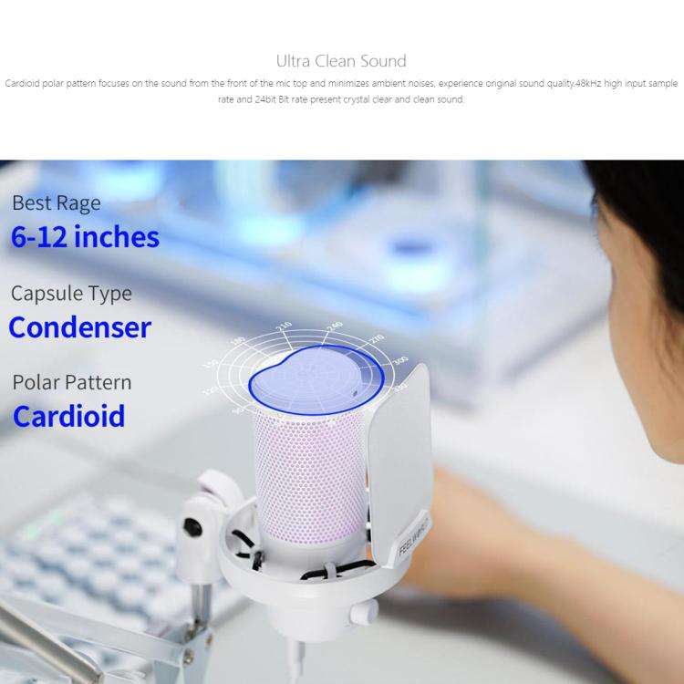 FEELWORLD VM1 USB Condenser Gaming Microphone for Streaming Noise Cancellation Mute RGB Light Boo...