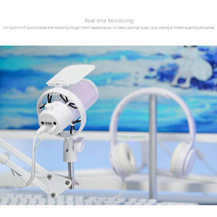 FEELWORLD VM1 USB Condenser Gaming Microphone for Streaming Noise Cancellation Mute RGB Light Boo...