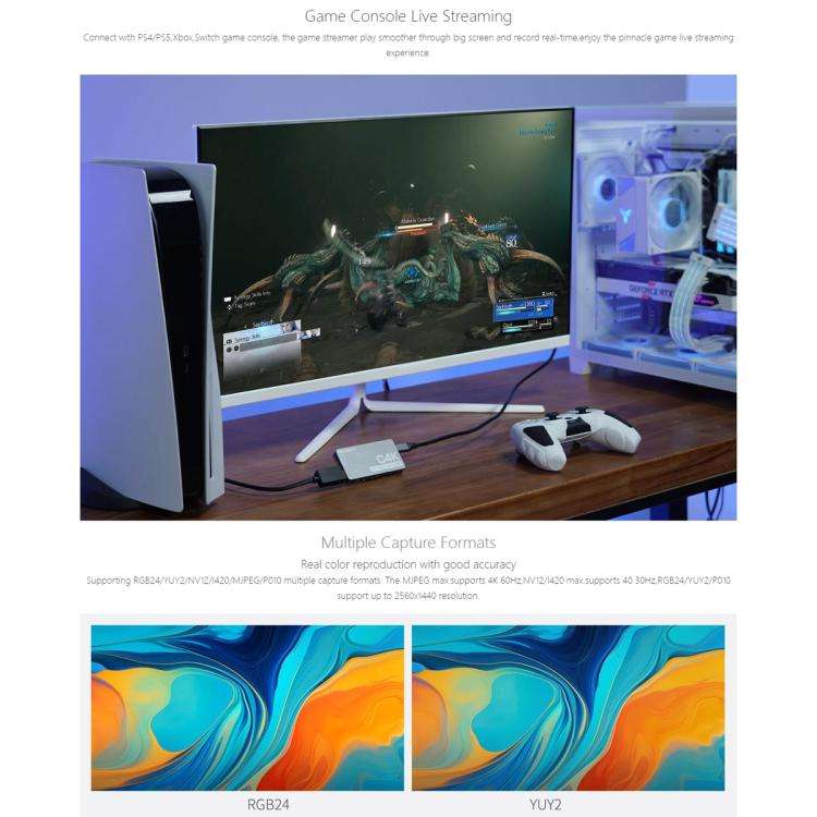 FEEWORLD C4K Video Capture 4K HDMI 60Hz In and Out USB-C Plug and Play for Streaming Gaming Video...