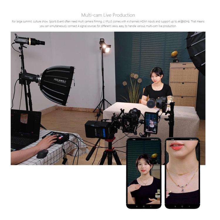 FEELWORLD L1 PLUS Multi-camera Video Mixer Switcher Touch Screen PTZ Control USB3.0 Fast Streamin...