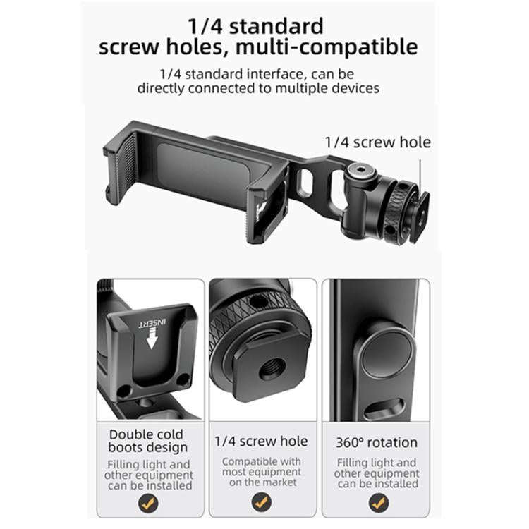 BEXIN PH-01 Desktop Live Broadcast Bracket 360 Phone Clamp Dual Cold Shoes Mount (Black)