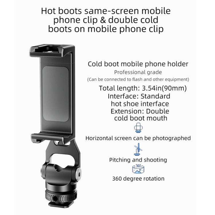 BEXIN PH-01 Desktop Live Broadcast Bracket 360 Phone Clamp Dual Cold Shoes Mount (Black)