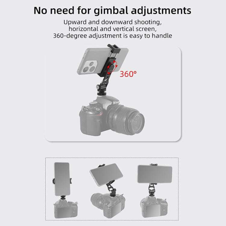BEXIN PH-01 Desktop Live Broadcast Bracket 360 Phone Clamp Dual Cold Shoes Mount (Black)