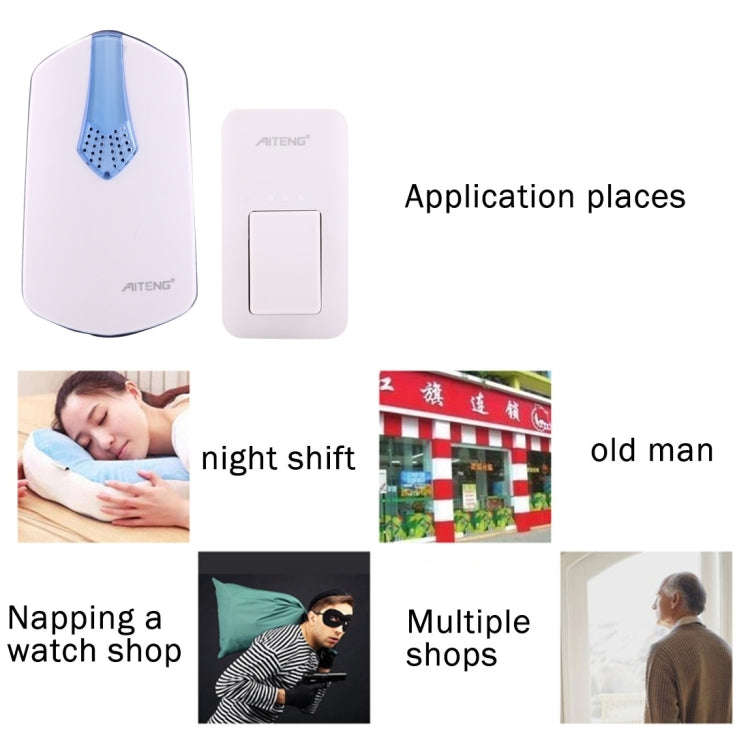 AITENG V026G Life Waterproof Battery-Free Wireless Doorbell, 1 Receiver + 1 x Transmitter, Receiv...