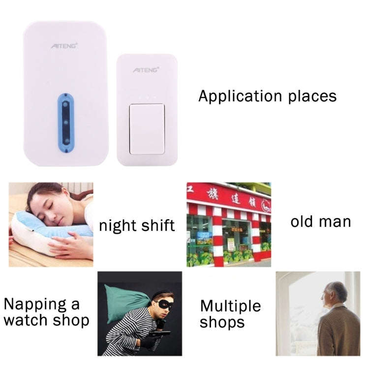 AITENG V017G Life Waterproof Battery-Free Wireless Doorbell, 1 Receiver + 1 x Transmitter, Receiv...