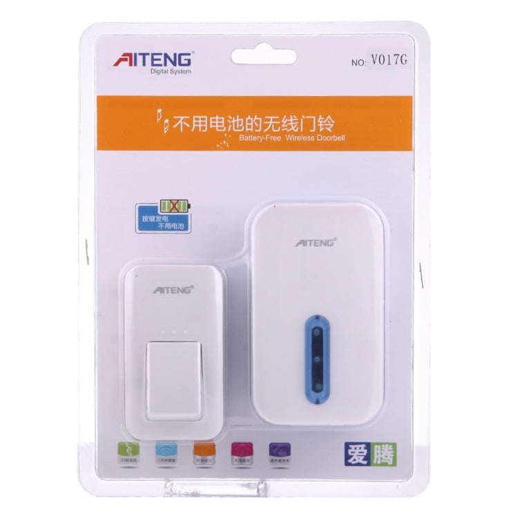 AITENG V017G Life Waterproof Battery-Free Wireless Doorbell, 1 Receiver + 1 x Transmitter, Receiv...