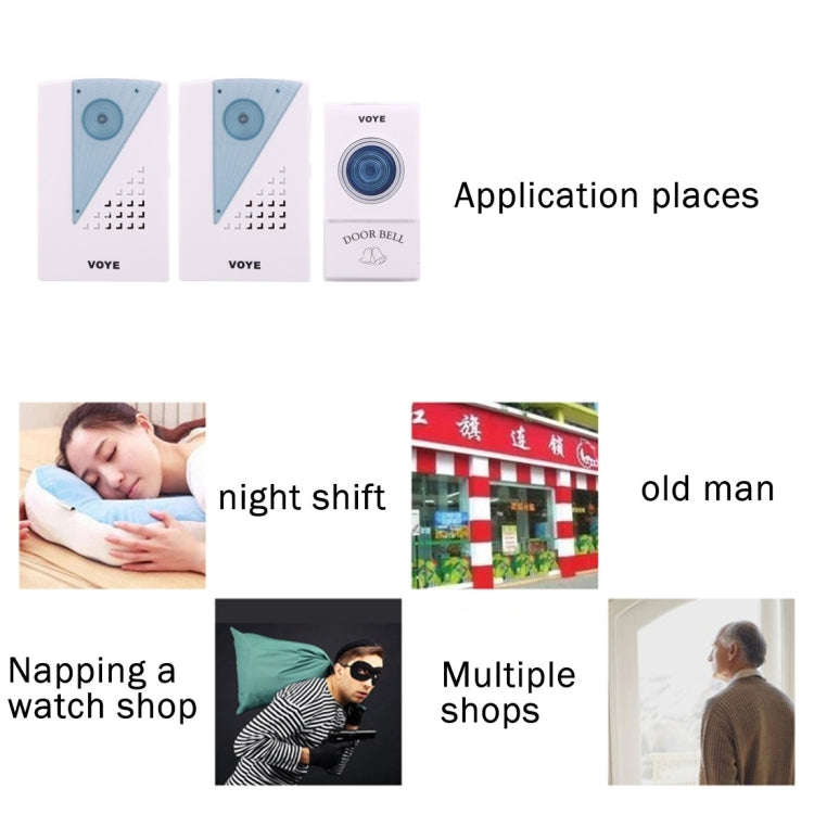 VOYE V001A2 Wireless Smart Music LED Home Doorbell with Dual Receiver, Remote Control Distance: 1...