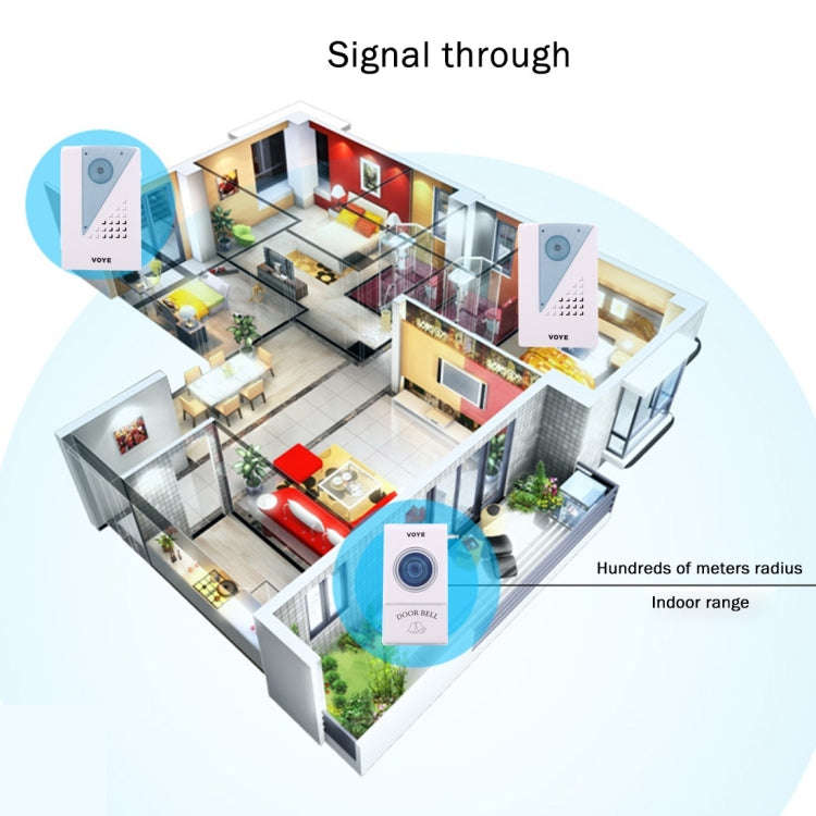 VOYE V001A2 Wireless Smart Music LED Home Doorbell with Dual Receiver, Remote Control Distance: 1...