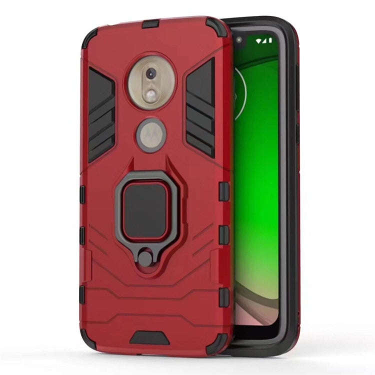 PC + TPU Shockproof Protective Case for Motorola Moto G7 Play, with Magnetic Ring Holder (Red)