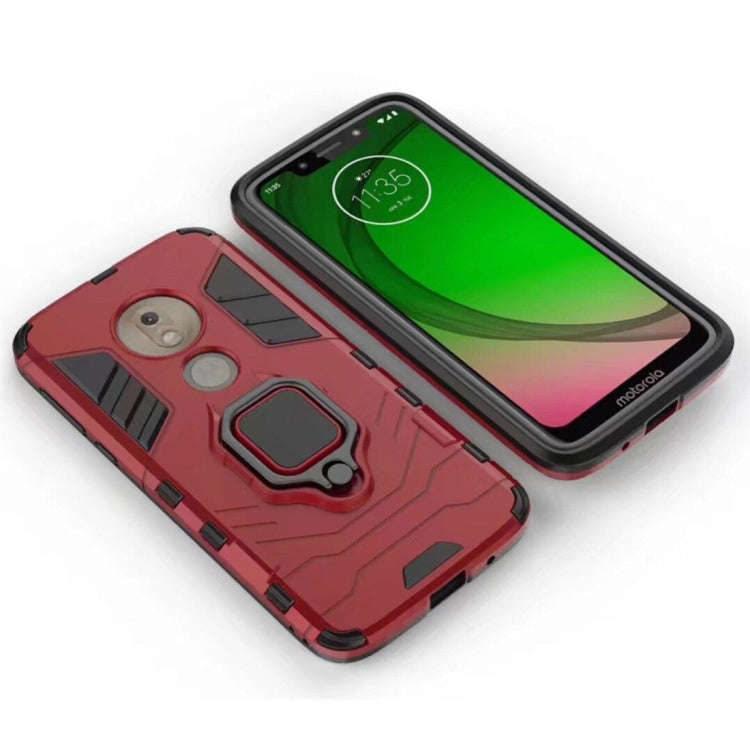 PC + TPU Shockproof Protective Case for Motorola Moto G7 Play, with Magnetic Ring Holder (Red)