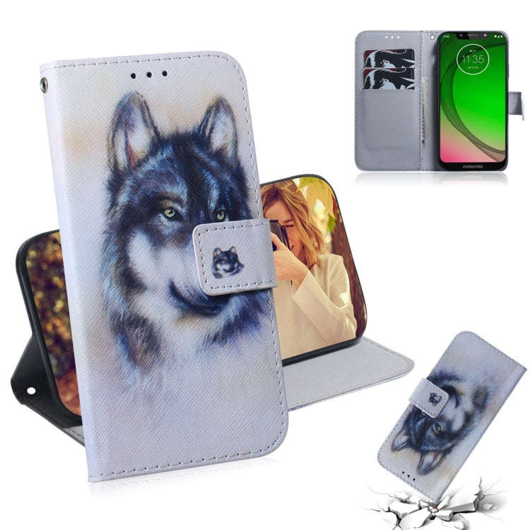 White Wolf Pattern Coloured Drawing Horizontal Flip Leather Case for Motorola Moto G7 Play, with ...