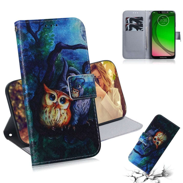 Oil Painting Owl Pattern Coloured Drawing Horizontal Flip Leather Case for Motorola Moto G7 Play,...