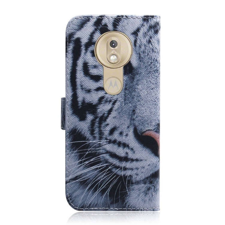 Tiger Pattern Coloured Drawing Horizontal Flip Leather Case for Motorola Moto G7 Play, with Holde...