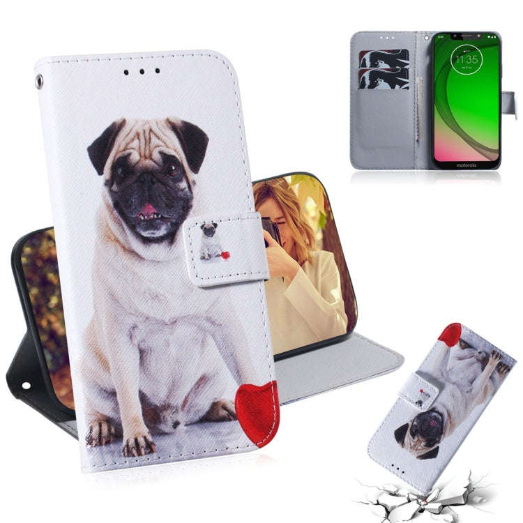 Pug Pattern Coloured Drawing Horizontal Flip Leather Case for Motorola Moto G7 Play, with Holder ...