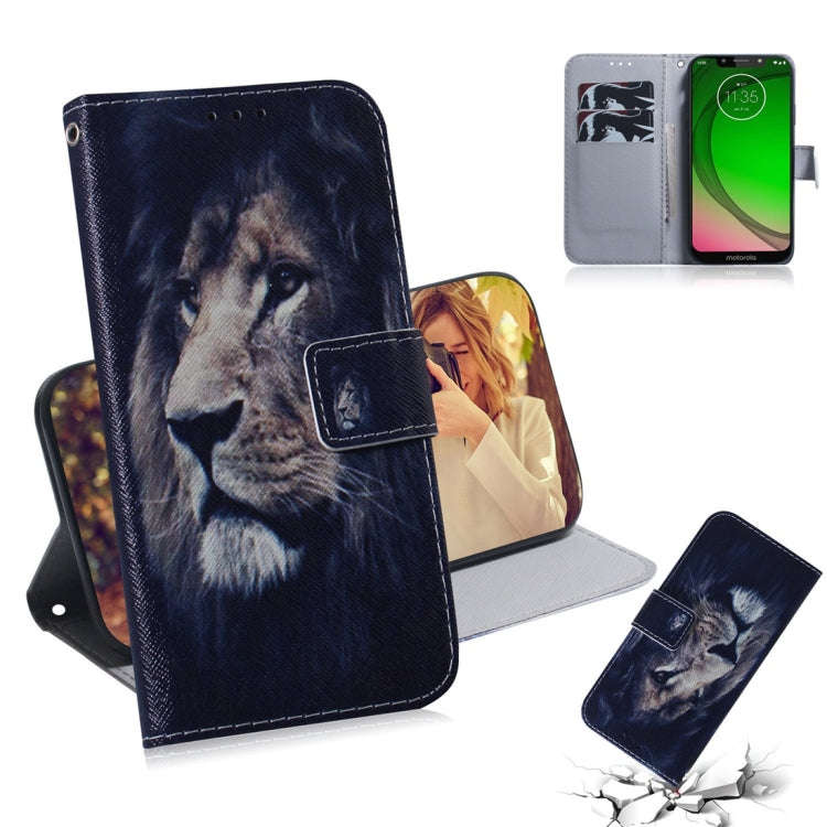 Lion Pattern Coloured Drawing Horizontal Flip Leather Case for Motorola Moto G7 Play, with Holder...