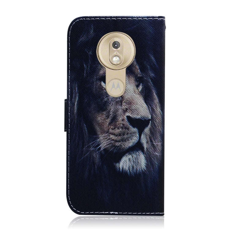 Lion Pattern Coloured Drawing Horizontal Flip Leather Case for Motorola Moto G7 Play, with Holder...