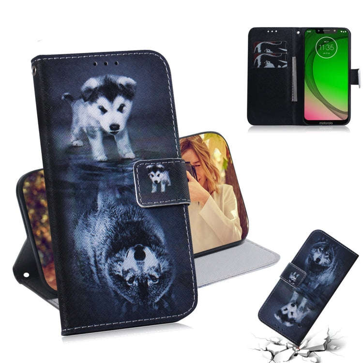 Wolf and Dog Pattern Coloured Drawing Horizontal Flip Leather Case for Motorola Moto G7 Play, wit...