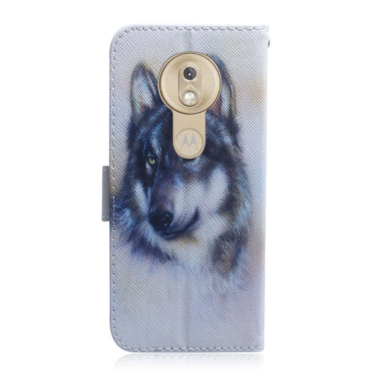 White Wolf Pattern Coloured Drawing Horizontal Flip Leather Case for Motorola Moto G7 Play, with ...