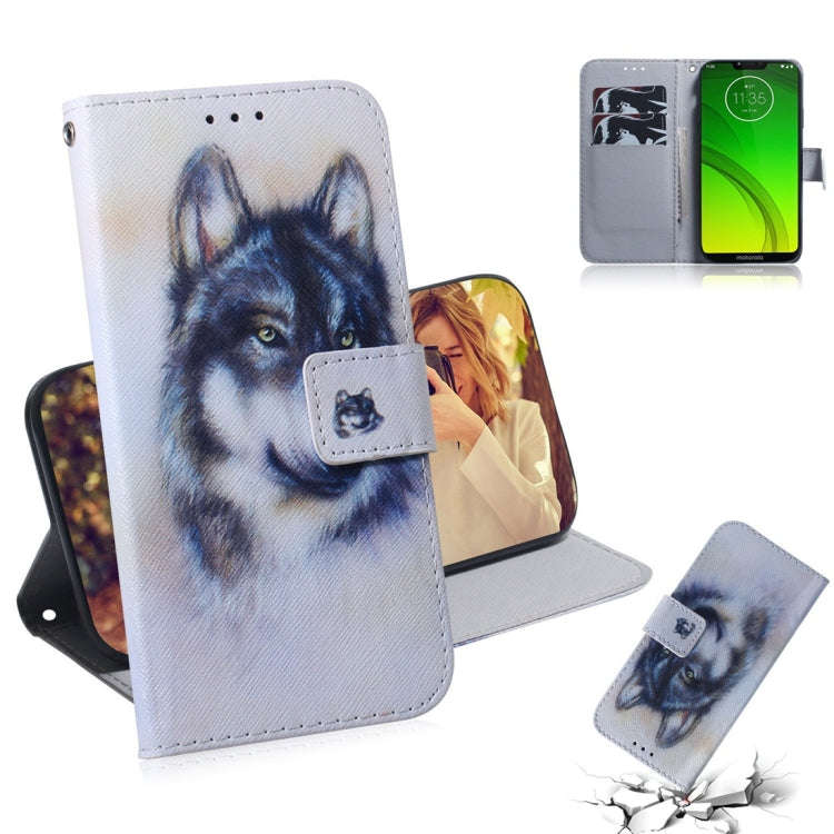 White Wolf Pattern Coloured Drawing Horizontal Flip Leather Case for Motorola Moto G7 Power, with...