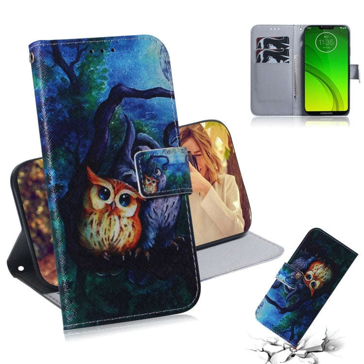 Oil Painting Owl Pattern Coloured Drawing Horizontal Flip Leather Case for Motorola Moto G7 Power...