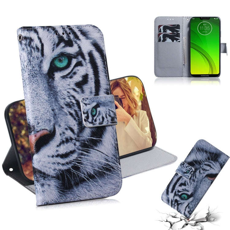 Tiger Pattern Coloured Drawing Horizontal Flip Leather Case for Motorola Moto G7 Power, with Hold...