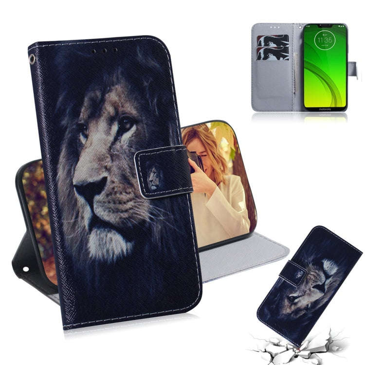 Lion Pattern Coloured Drawing Horizontal Flip Leather Case for Motorola Moto G7 Power, with Holde...