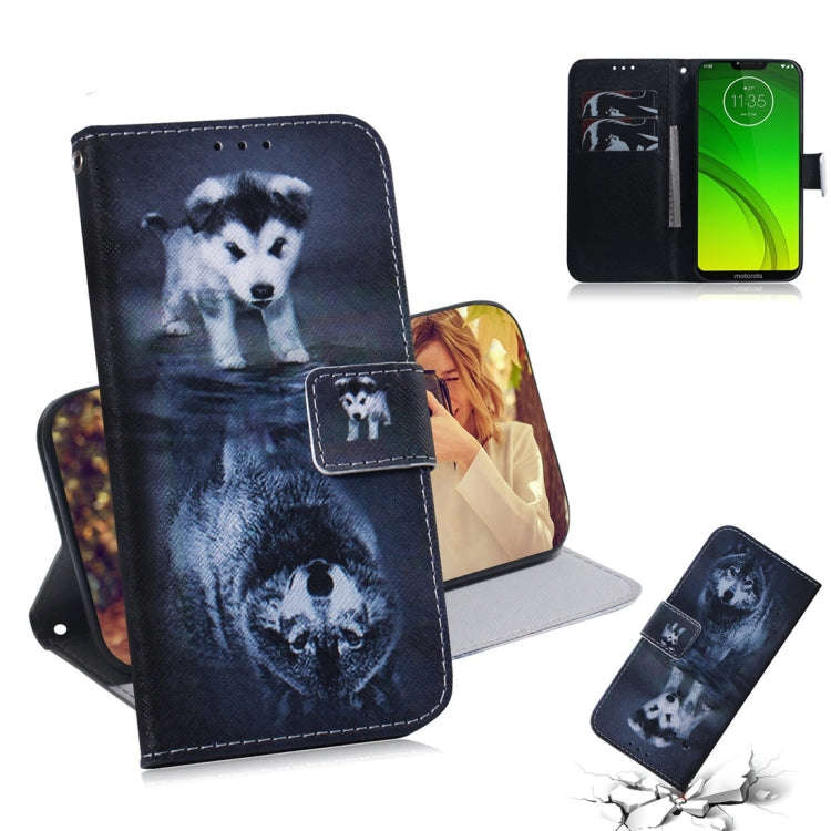 Wolf and Dog Pattern Coloured Drawing Horizontal Flip Leather Case for Motorola Moto G7 Power, wi...