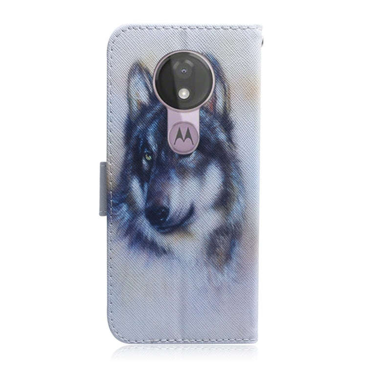 White Wolf Pattern Coloured Drawing Horizontal Flip Leather Case for Motorola Moto G7 Power, with...