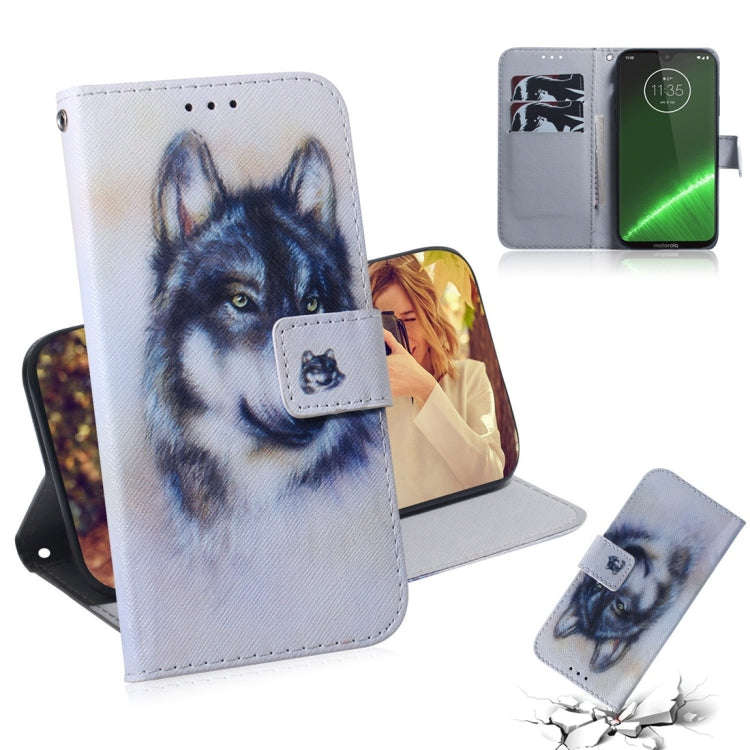 White Wolf Pattern Coloured Drawing Horizontal Flip Leather Case for Motorola Moto G7 / Moto G7 P...