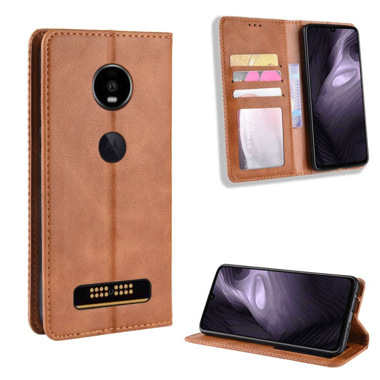 Magnetic Buckle Retro Crazy Horse Texture Horizontal Flip Leather Case for Moto Z4 Play, with Hol...
