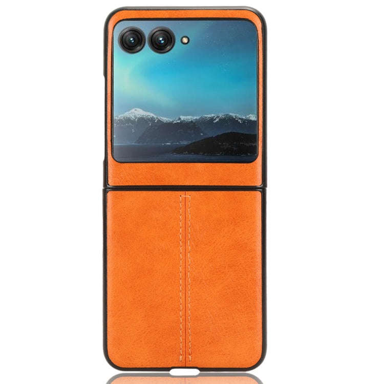 For Motorola Moto Razr 40 Ultra Sewing Cow Pattern Skin PC + PU + TPU Phone Case (Yellow)