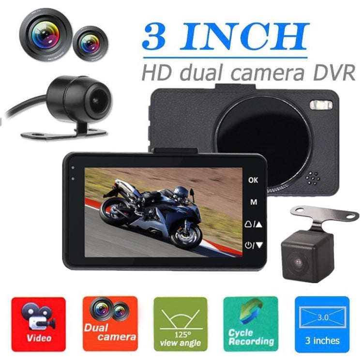 MT-80 3.0 inch 140 Degrees Wide Angle HD Video Motorcycle Dual  Camera DVR, Support TF Card (32GB...