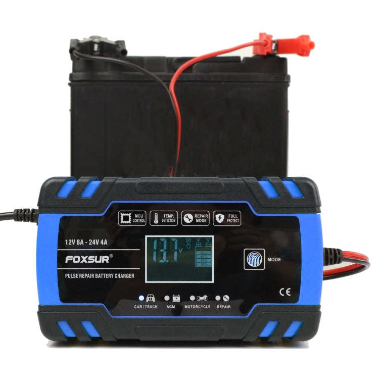 FOXSUR 12V-24V Car Motorcycle Truck Repair Battery Charger AGM Charger, US Plug (Blue)