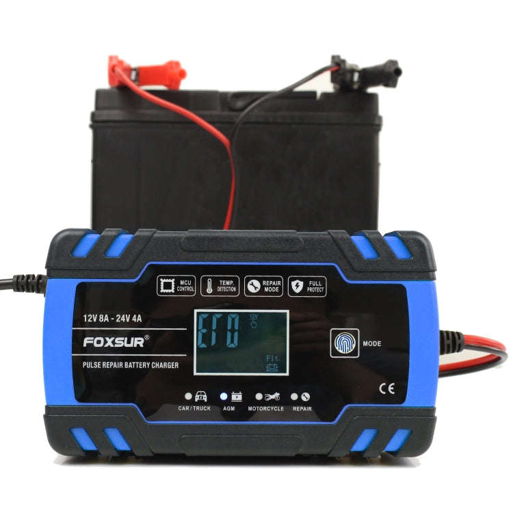 FOXSUR 12V-24V Car Motorcycle Truck Repair Battery Charger AGM Charger, US Plug (Blue)