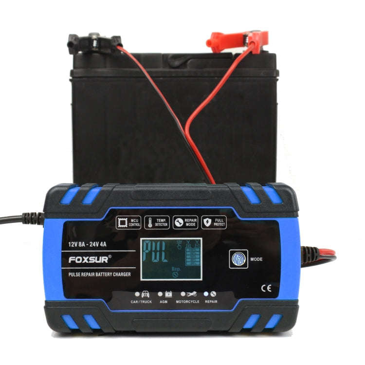FOXSUR 12V-24V Car Motorcycle Truck Repair Battery Charger AGM Charger, US Plug (Blue)