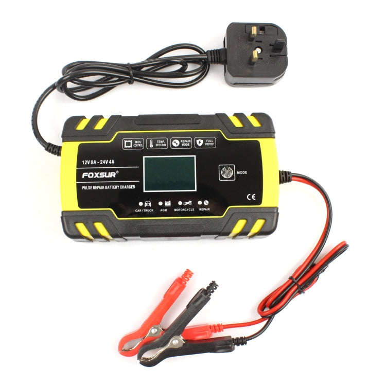 FOXSUR 12V-24V Car Motorcycle Truck ABS Repair Battery Charger AGM Charger, UK Plug