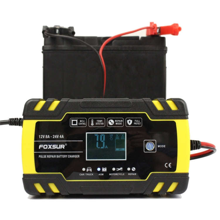 FOXSUR 12V-24V Car Motorcycle Truck Repair Battery Charger AGM Charger, EU Plug