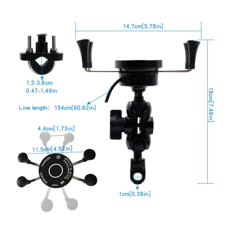 CS-878A1 Multi-function Motorcycle Wireless Wired Aluminum Alloy Mobile Phone Holder Charger (Black)