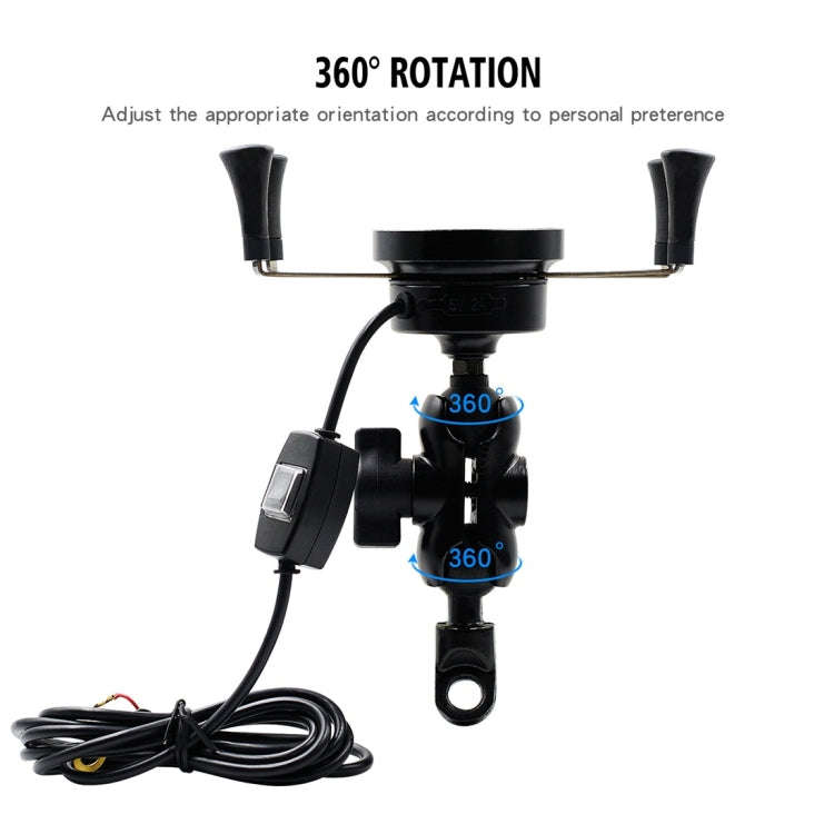 CS-878A1 Multi-function Motorcycle Wireless Wired Aluminum Alloy Mobile Phone Holder Charger (Black)