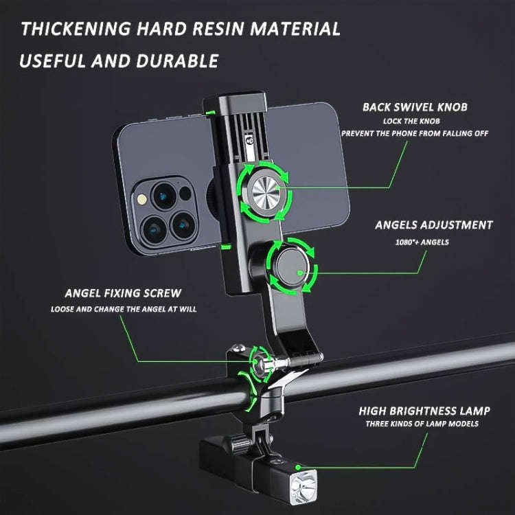 Motorcycle Spherical Compass Phone Holder, Handlebar with Light (Black)